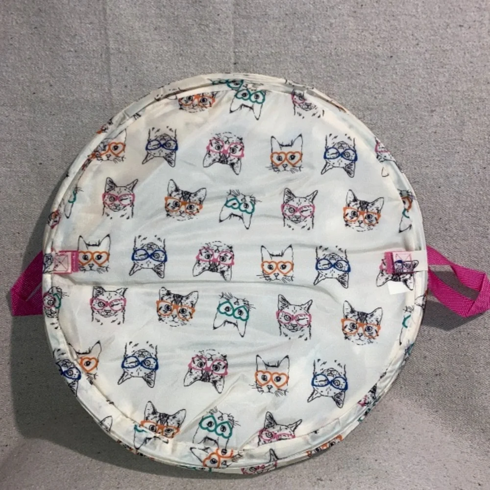 Cat Kitty Print Pop Up Hamper Laundry storage collapsible 18”x 22” Handles New